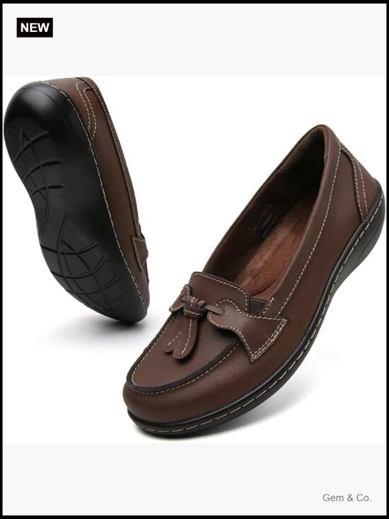 Shoes - Genuine Leather Loafers Slip On Comfort Memory Foam Dress Shoes